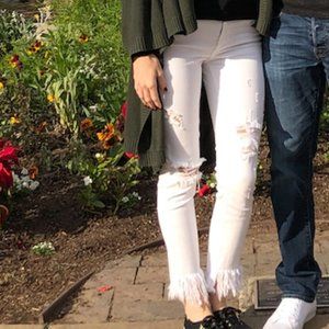 White Distressed Fray Cropped Jeans Zara TRAFALUC